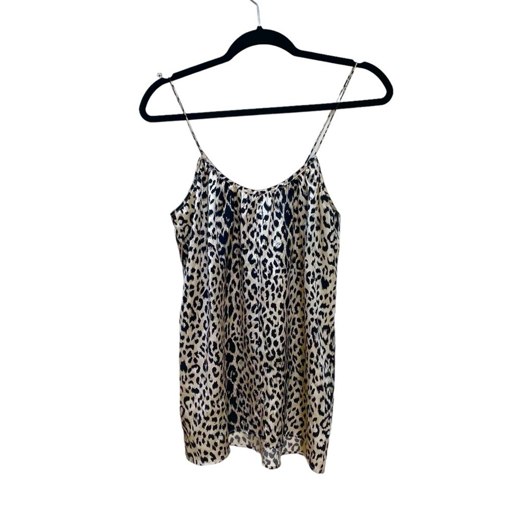 SCOOP NYC BEACH Silk Leopard Print Sleeveless Tank Top Cami Blouse Tan Black M